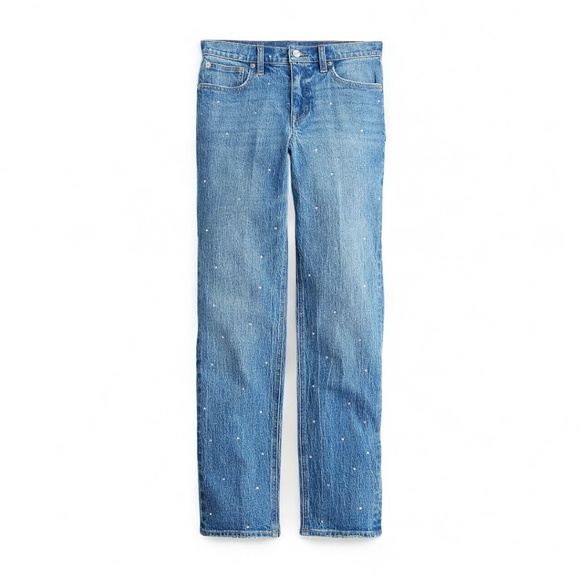 J.Crew Rhinestone-Embellished Mid-Rise Straight Leg Jeans – Size 27 - Picture 1 of 2
